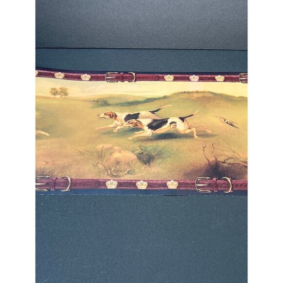 Raymond Waites Running Dogs Hunting Wallpaper Border Crown Burgundy Leather Belt - Picture 5 of 9